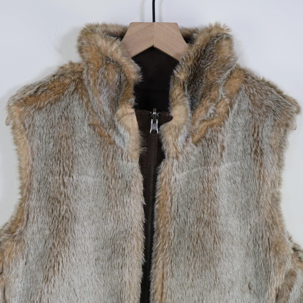Vintage 2004 Gap‎ Reversible Faux Fur Cotton Vest Large Y2K Gilet Brown
